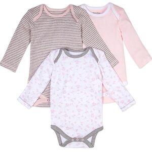 Burt’s Bees baby NWOT preemie long sleeve bodysuits 3 pack pink gray white
